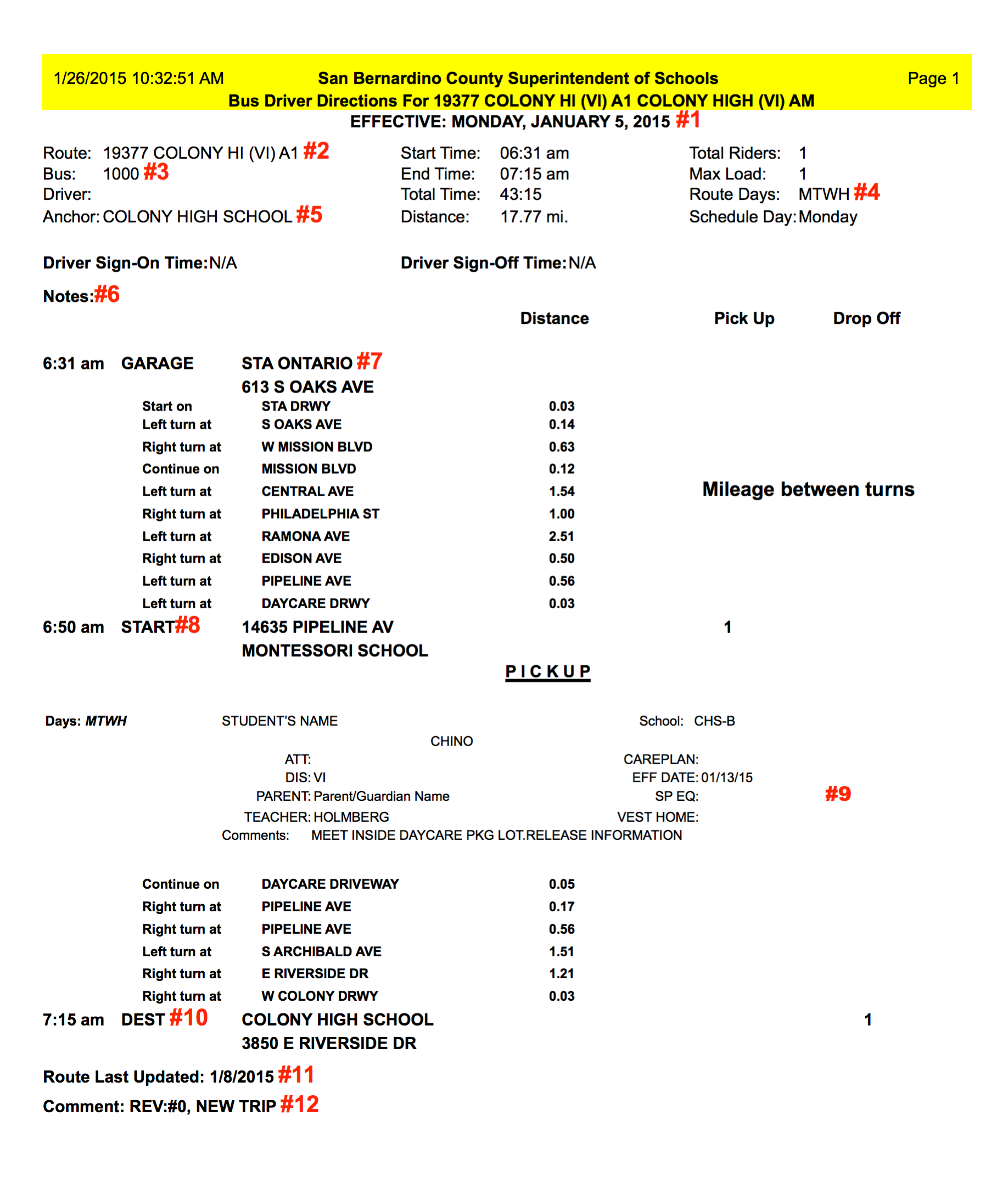 Image of sample Route Sheet