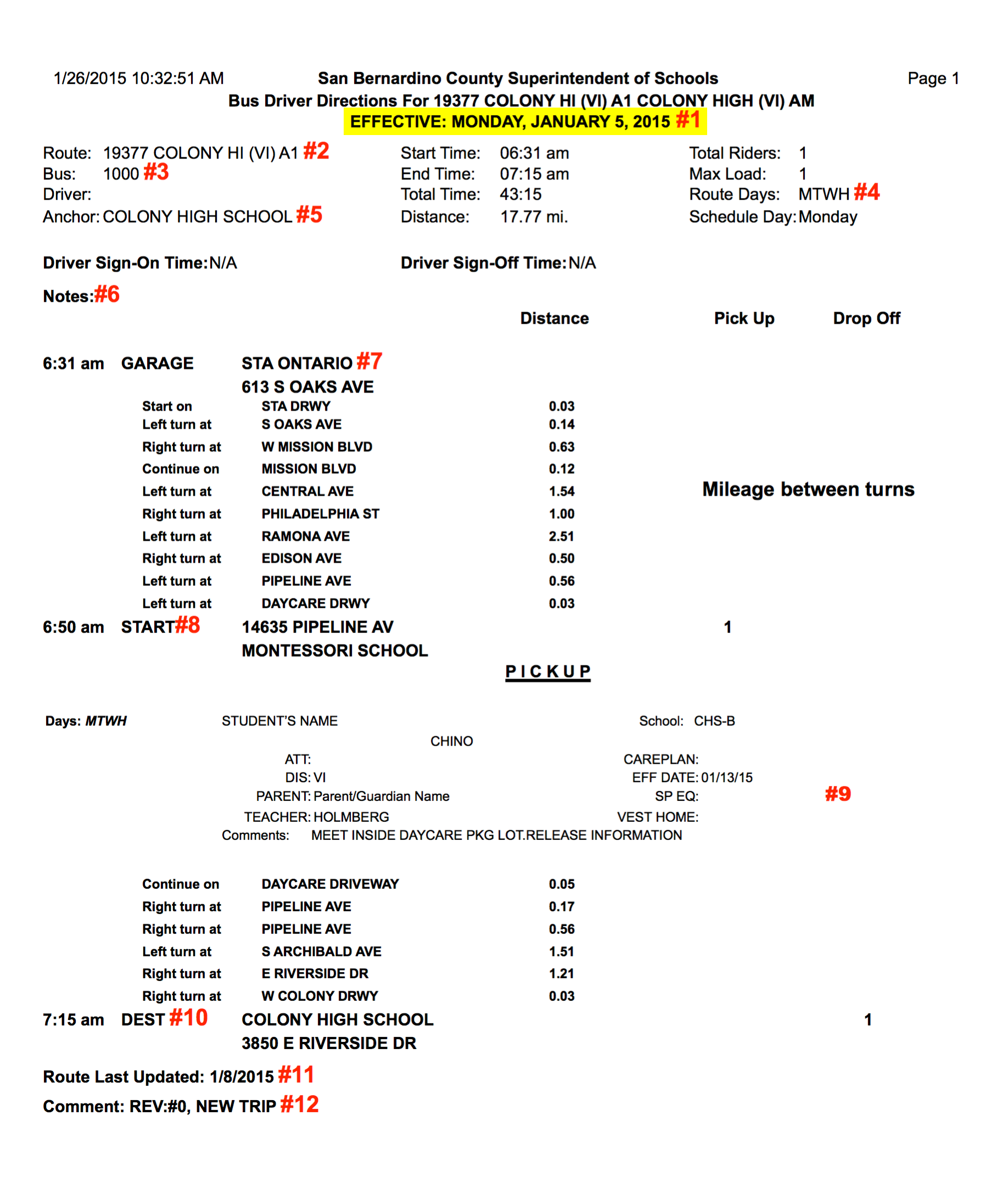 Image of sample Route Sheet