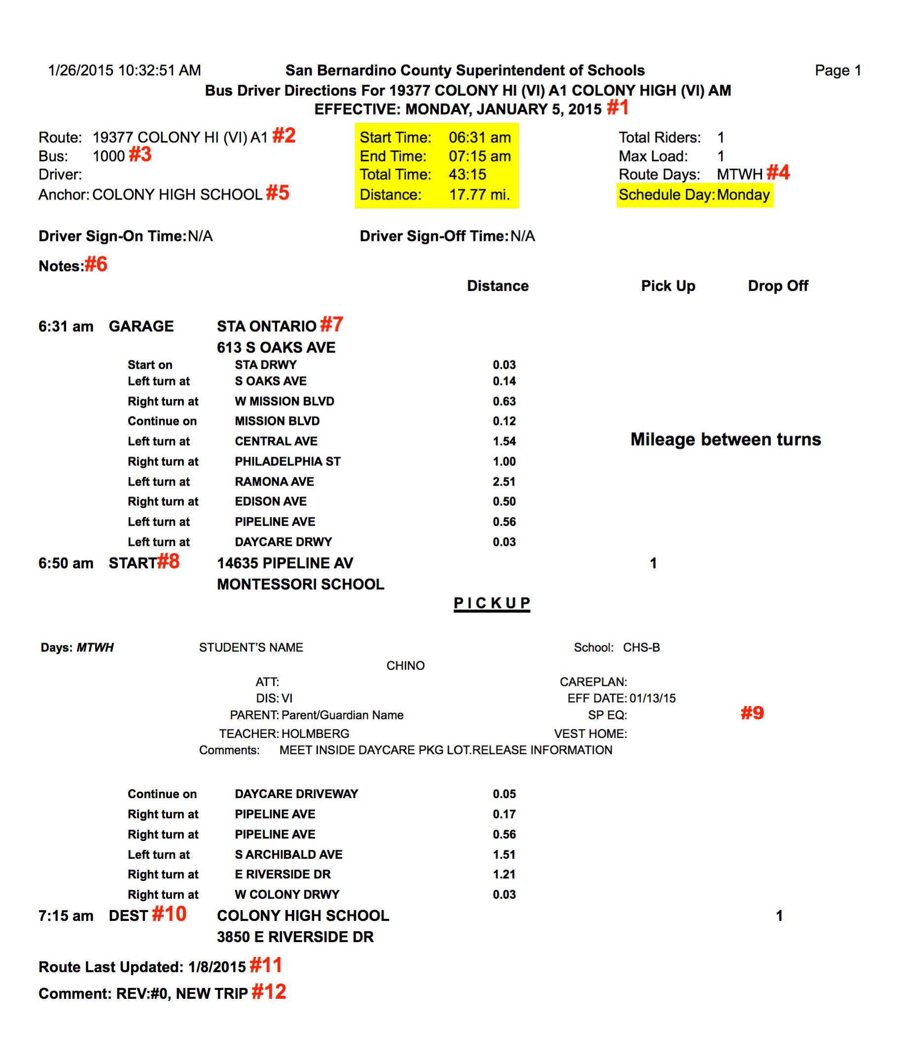 Image of sample Route Sheet