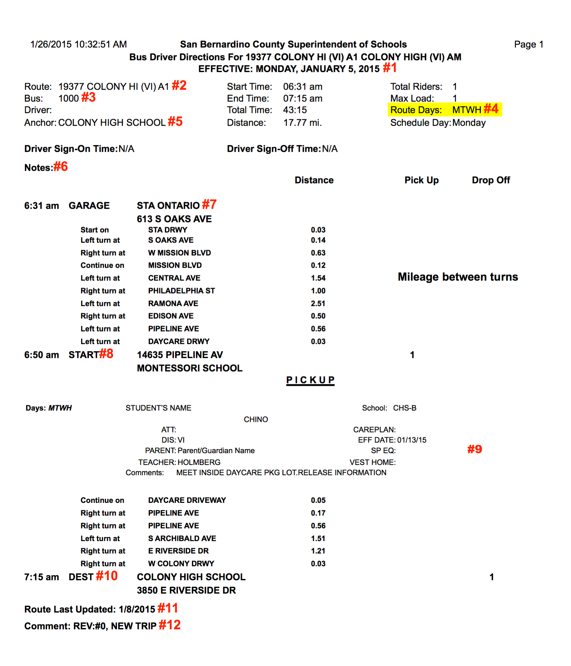 Image of sample Route Sheet
