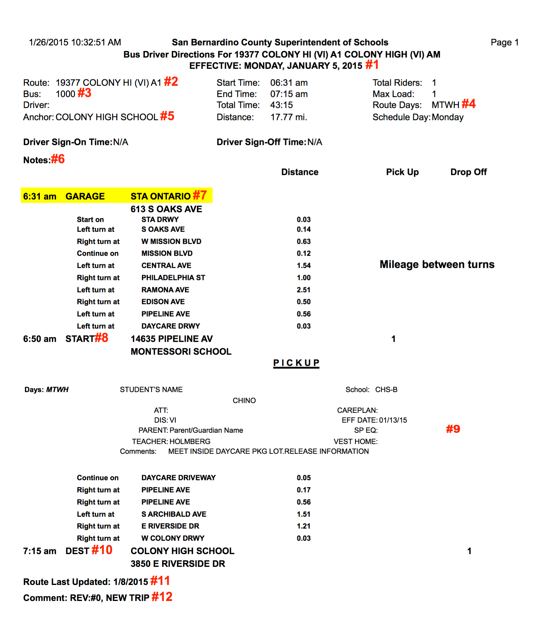 Image of sample Route Sheet