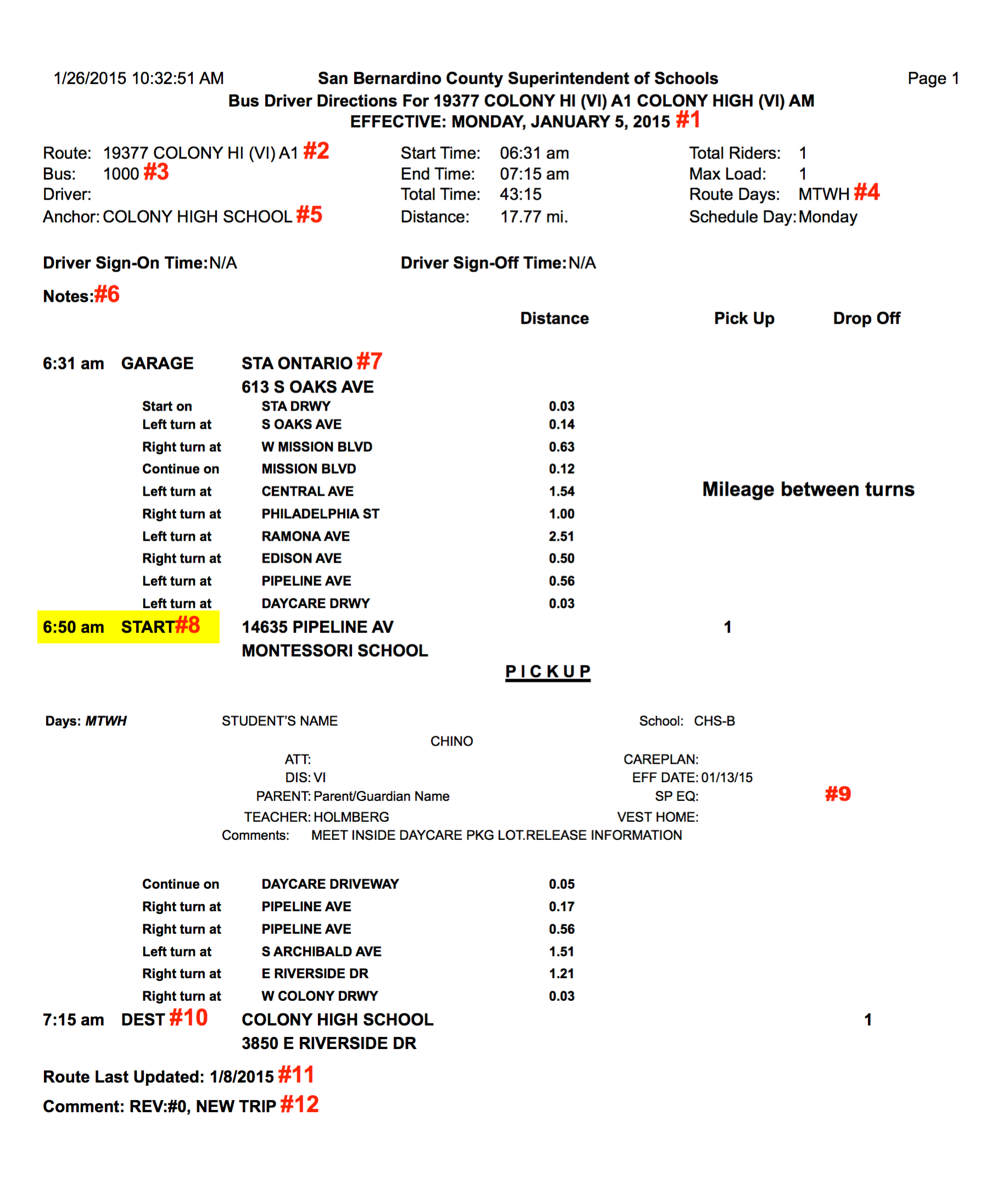 Image of sample Route Sheet