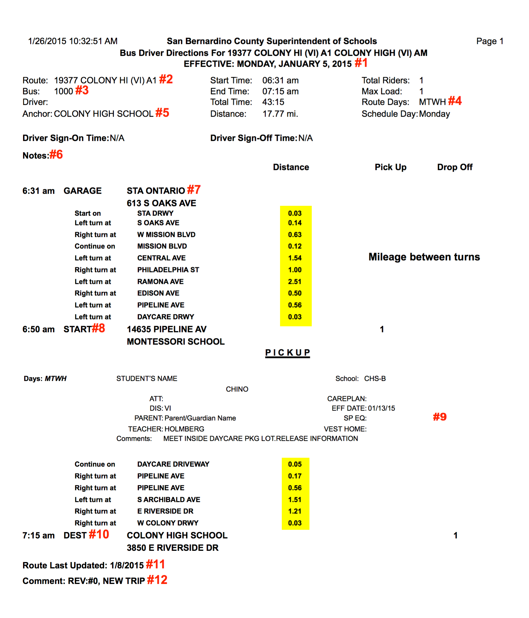 Image of sample Route Sheet