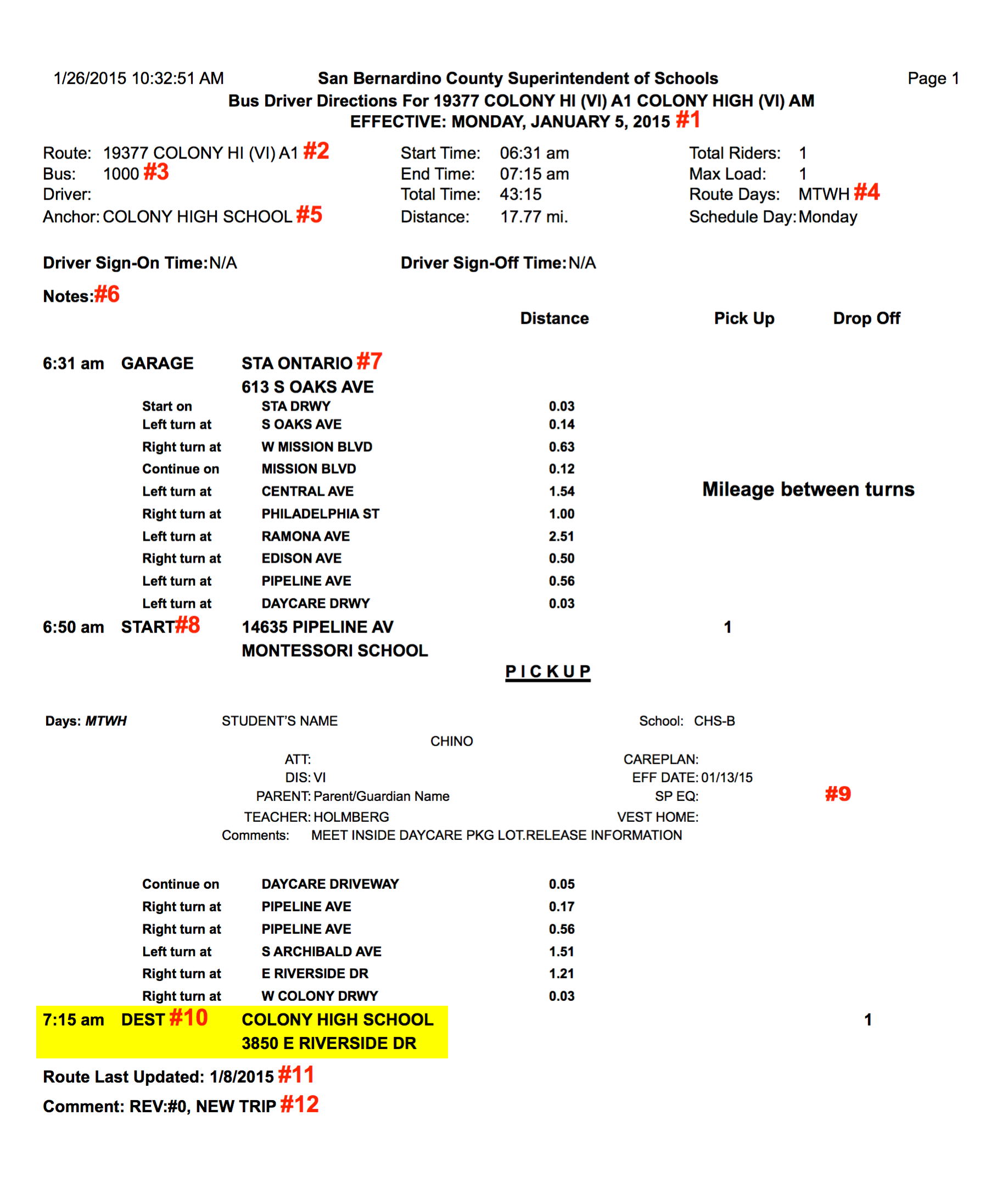 Image of sample Route Sheet
