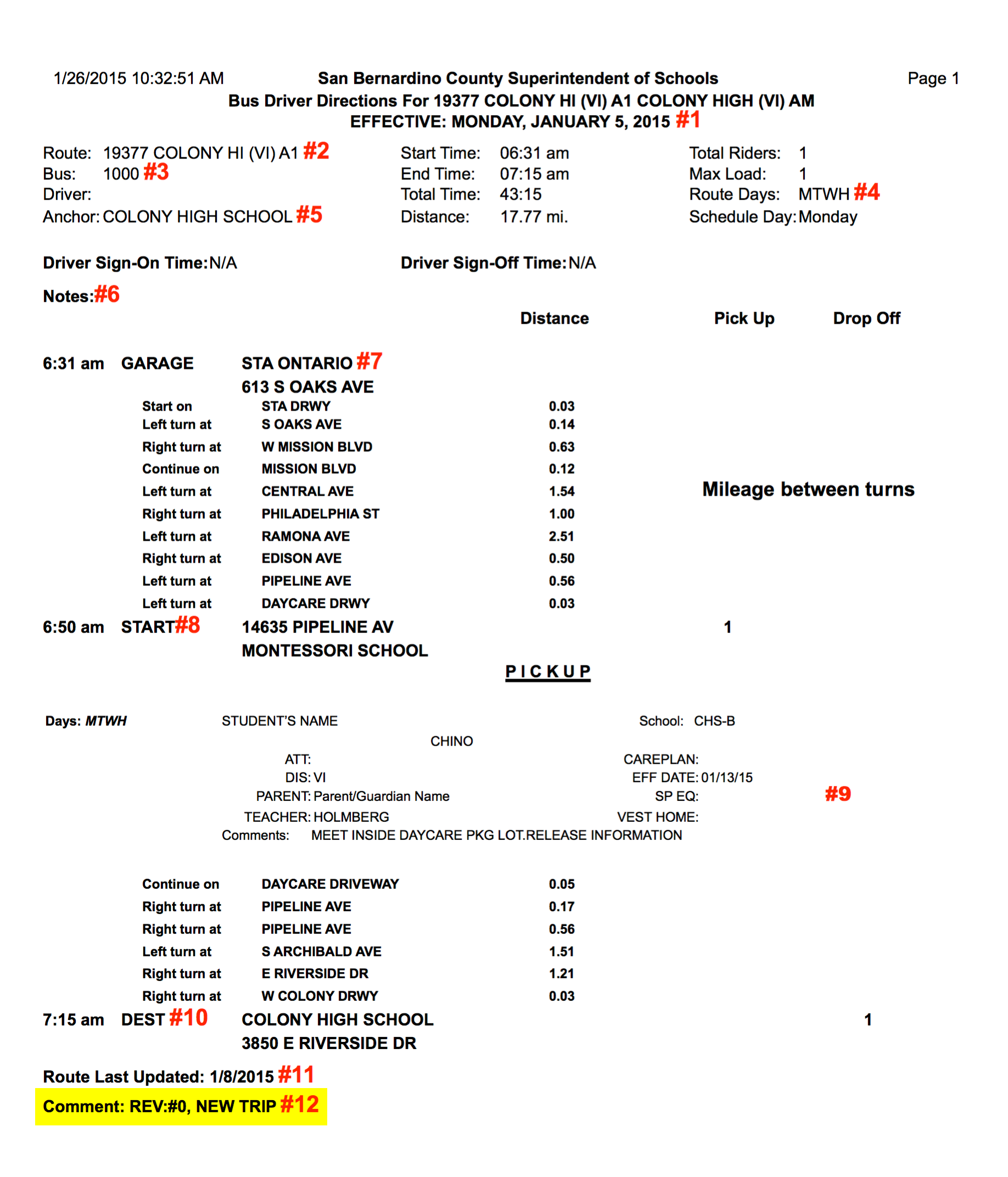 Image of sample Route Sheet